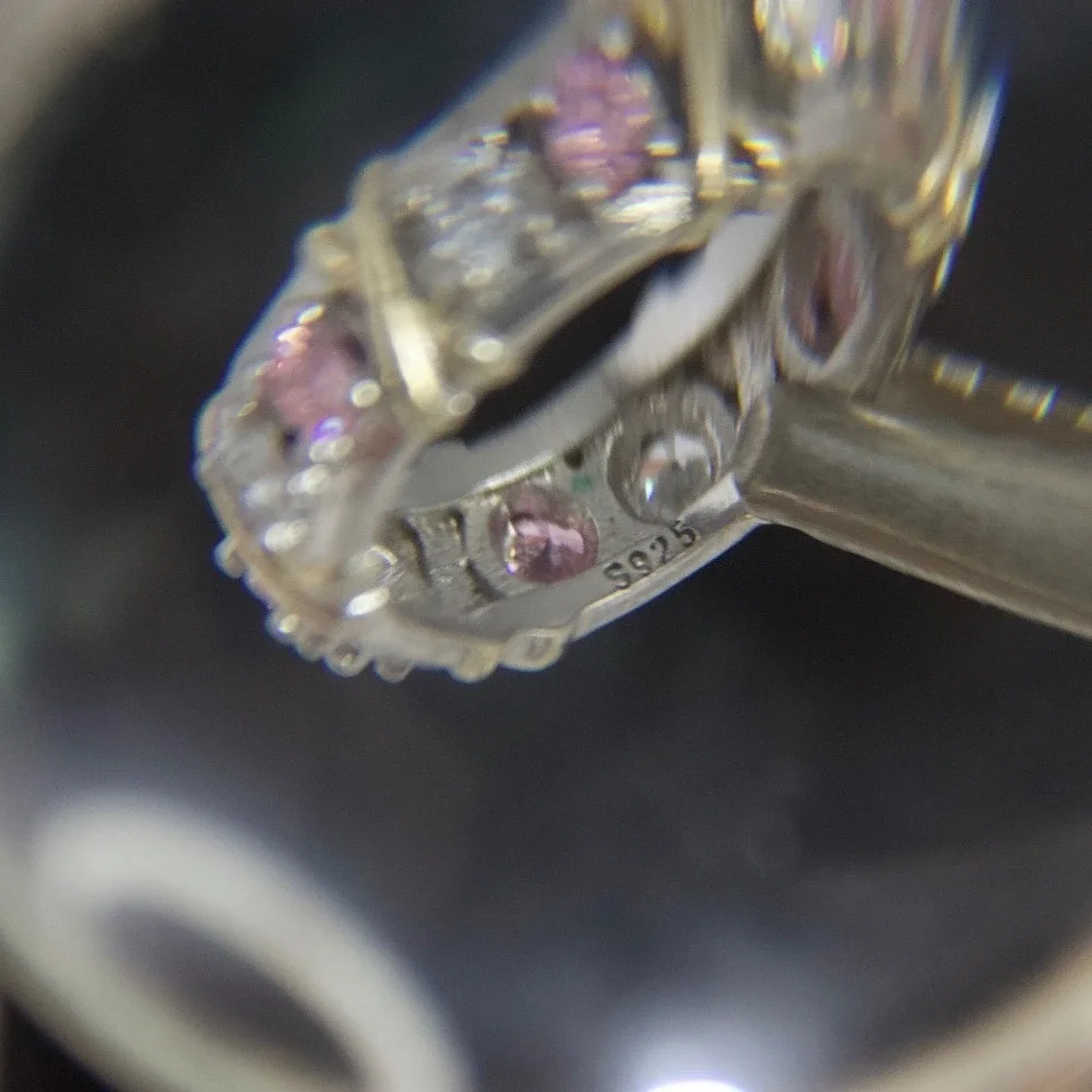 Sterling Silver Pink Clear CZ Eternity Band Ring‎ Size 7 S925 X Kiss Motif